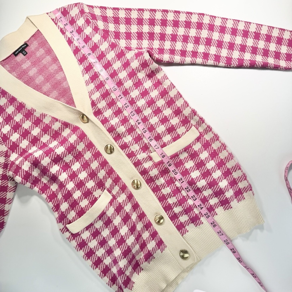 Who What Wear Women's Pink & Ivory Checked Cardigan Sweater XS Classic Old Money - Picture 8 of 10